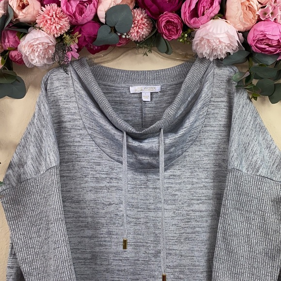 •Life Worx• SLOUCHY |mottled gray| drawstring [cowl neck] w <raglan sleeves> - Picture 3 of 10